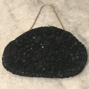 Vintage Gary Gail Dallas Clutch Purse Womens Black Beaded Sequin Evening Bag